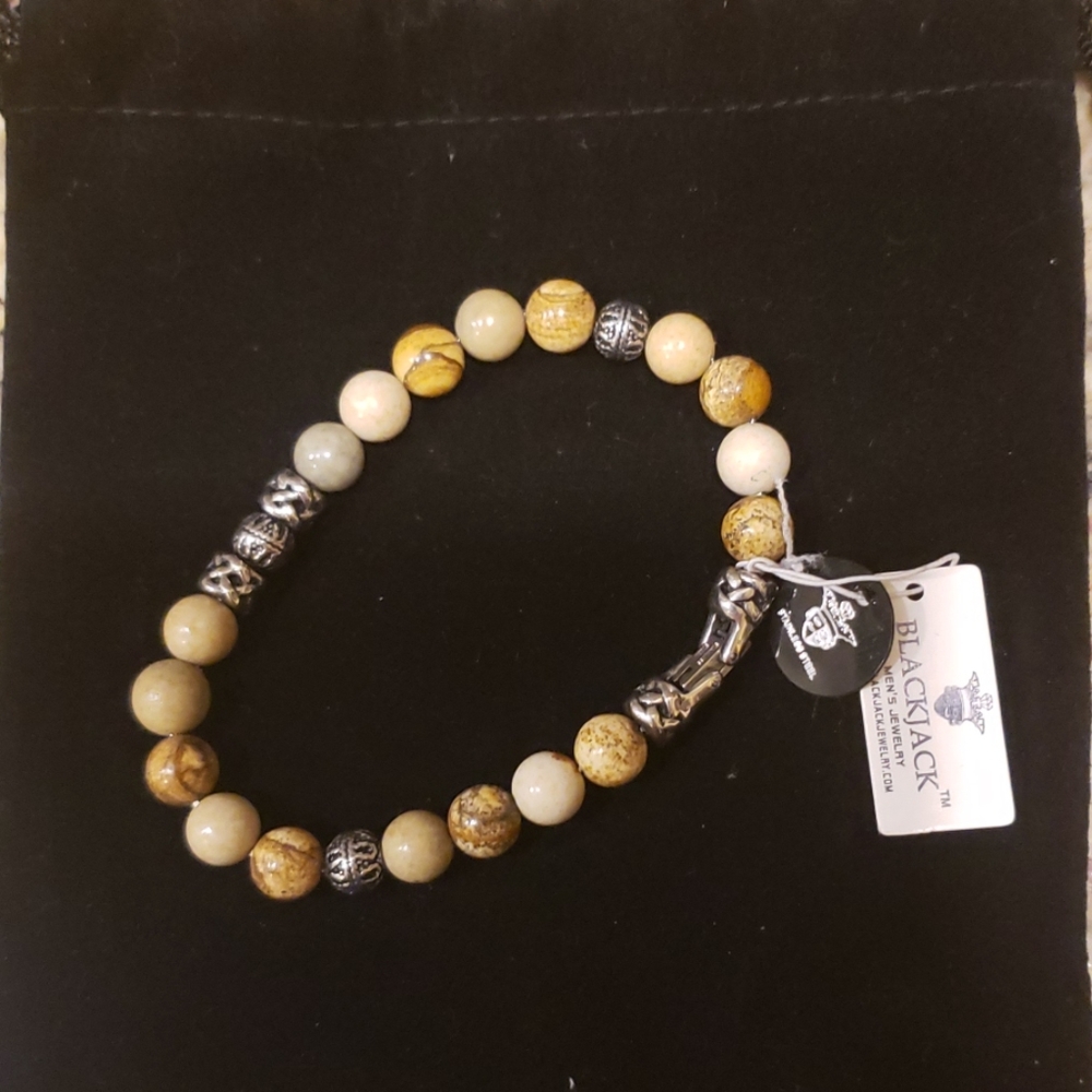 Blackjack Natural Jasper Stone Bead Bracelet